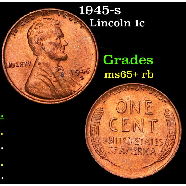 1945-s Lincoln Cent 1c Grades Gem+ Unc RB