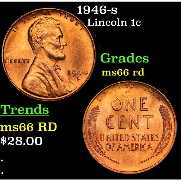 1946-s Lincoln Cent 1c Grades GEM+ Unc RD