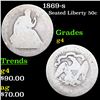 Image 1 : 1869-s Seated Half Dollar 50c Grades g, good