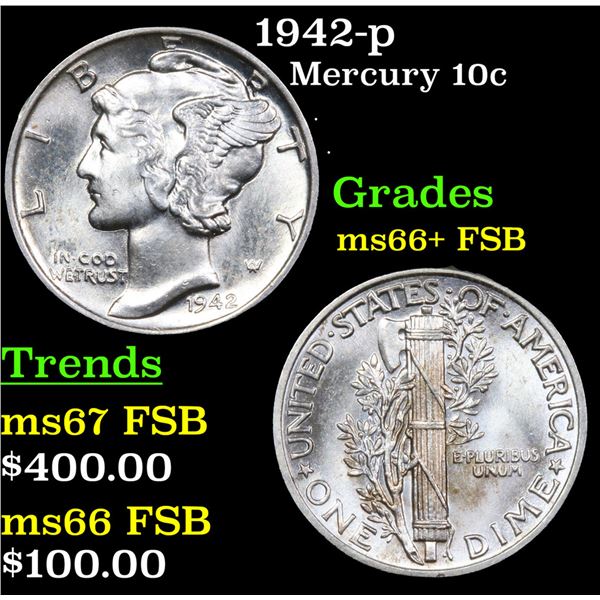 1942-p Mercury Dime 10c Grades GEM++ FSB