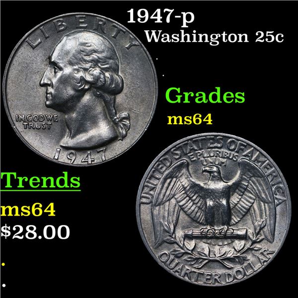 1947-p Washington Quarter 25c Grades Choice Unc