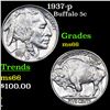 Image 1 : 1937-p Buffalo Nickel 5c Grades GEM+ Unc