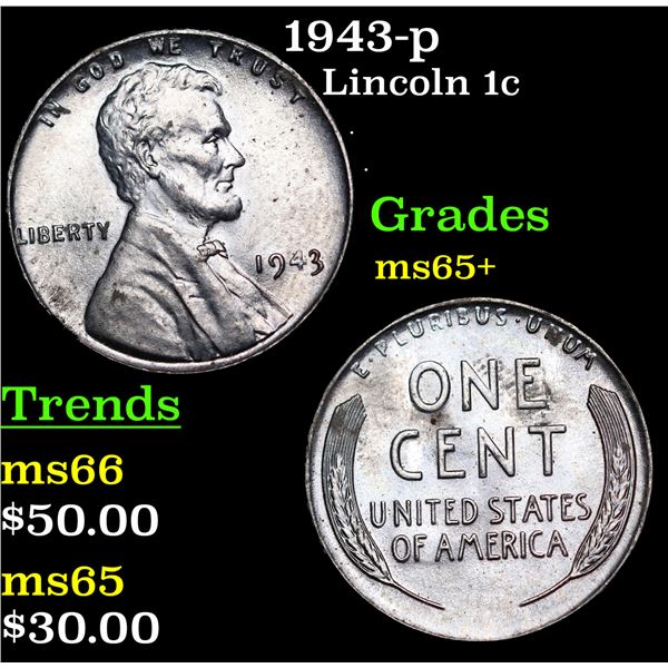 1943-p Lincoln Cent 1c Grades GEM+ Unc