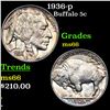Image 1 : 1936-p Buffalo Nickel 5c Grades GEM+ Unc
