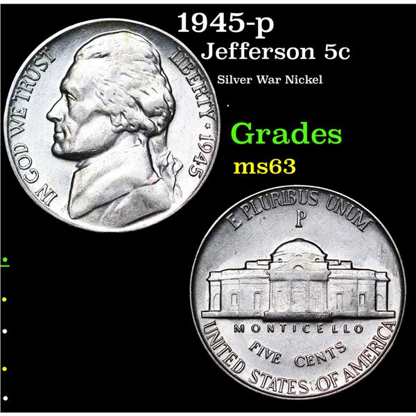 1945-p Jefferson Nickel 5c Grades Select Unc