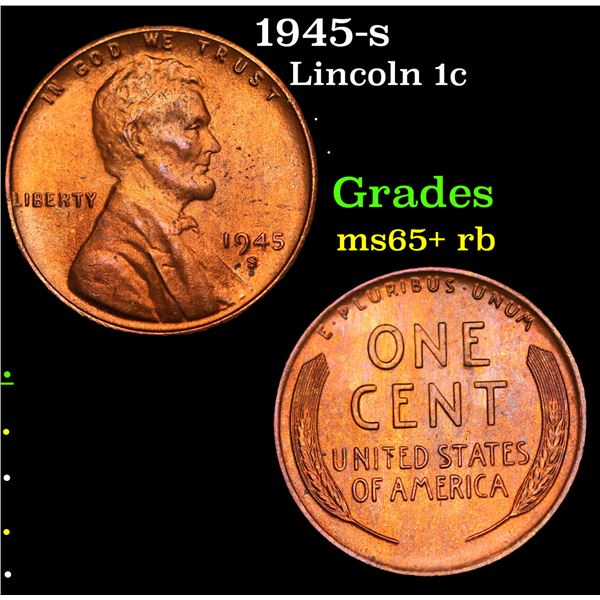 1945-s Lincoln Cent 1c Grades Gem+ Unc RB