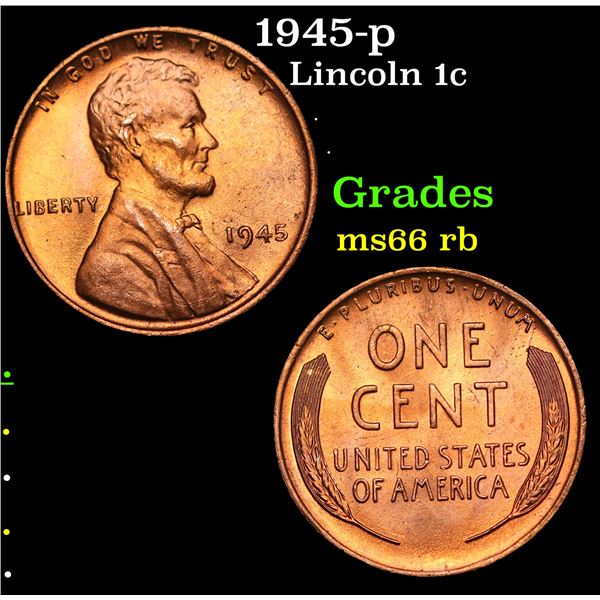 1945-p Lincoln Cent 1c Grades GEM+ Unc RB