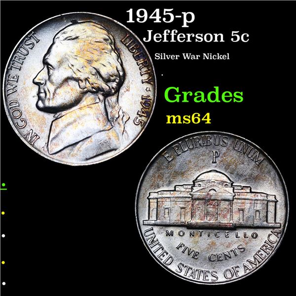 1945-p Jefferson Nickel 5c Grades Choice Unc
