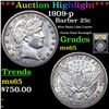 Image 1 : ***Auction Highlight*** 1909-p Barber Quarter 25c Graded GEM Unc BY USCG (fc)