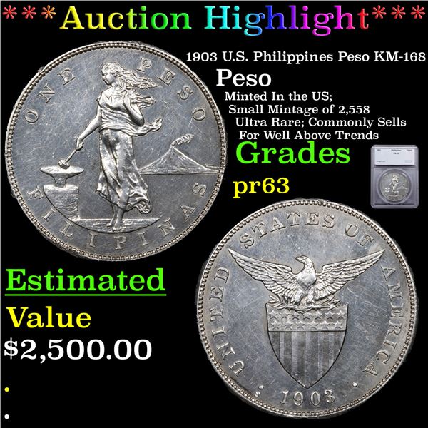 Proof ***Auction Highlight*** 1903 U.S. Philippines Peso KM-168 Graded pr63 BY SEGS (fc)