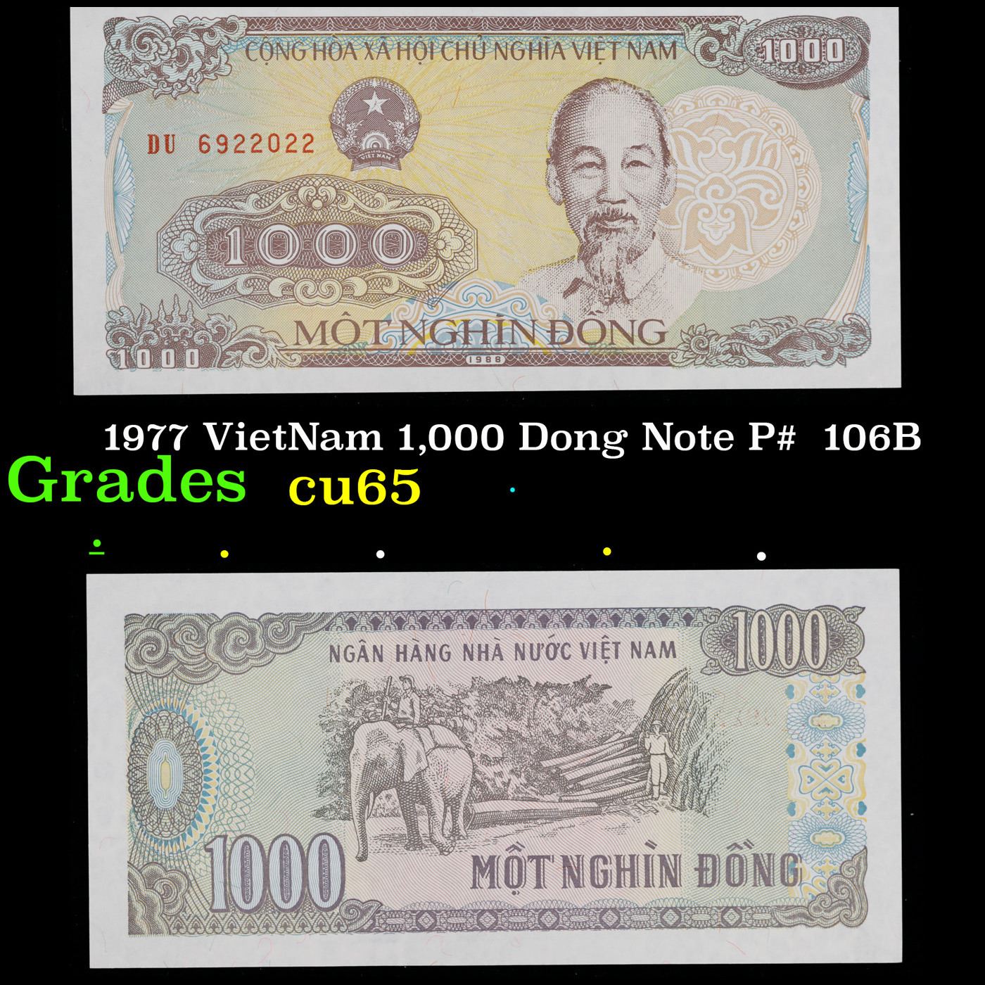 1977 VietNam 1,000 Dong Note P# 106B Grades Gem CU