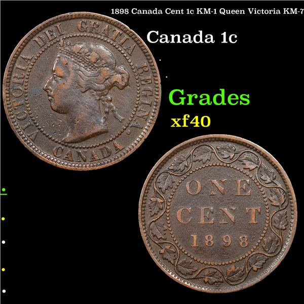 1898 Canada Cent 1c KM-1 Queen Victoria KM-7 Grades xf