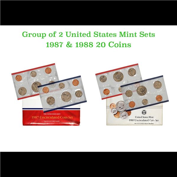 Group of 2 United States Mint Set in Original Government Packaging! From 1987-1988 with 20 Coins Ins