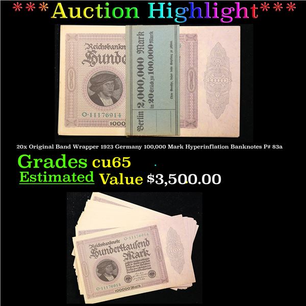 ***Auction Highlight*** 20x Original Band Wrapper 1923 Germany 100,000 Mark Hyperinflation Banknotes