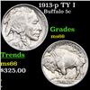 Image 1 : 1913-p TY I Buffalo Nickel 5c Grades GEM+ Unc