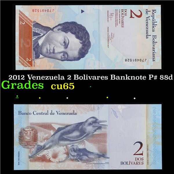 2012 Venezuela 2 Bolivares Banknote P# 88d Grades Gem CU