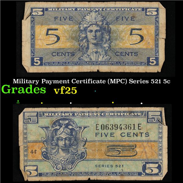 Military Payment Certificate (MPC) Series 521 5c Grades vf+