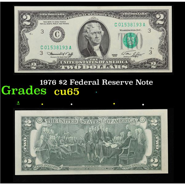 1976 $2 Federal Reserve Note Grades Gem CU