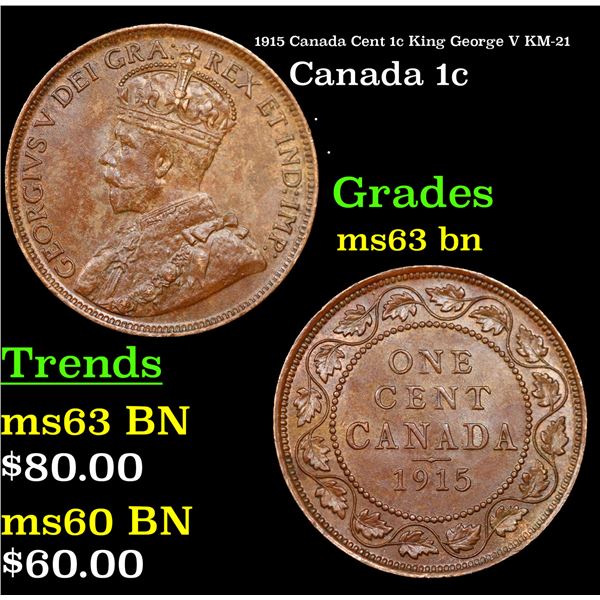 1915 Canada Cent 1c King George V KM-21 Grades Select Unc BN