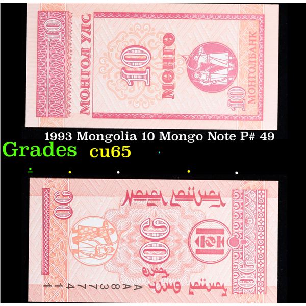 1993 Mongolia 10 Mongo Note P# 49 Grades Gem CU