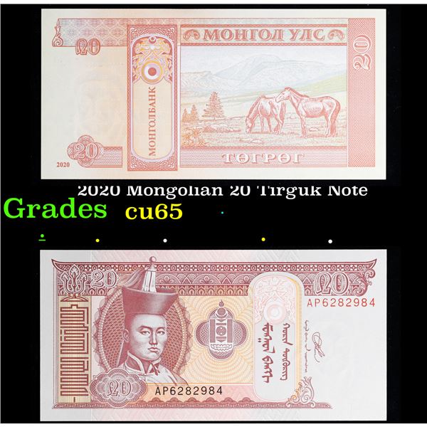 2020 Mongolian 20 Tirguk Note Grades Gem CU