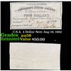Image 1 : C.S.A. 4 Dollar Note Aug 19, 1862 Grades Choice AU/BU Slider