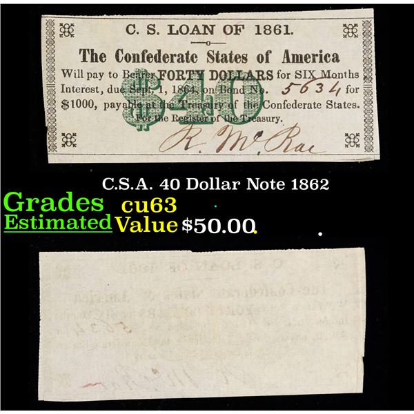 C.S.A. 40 Dollar Note 1862 Grades Select CU