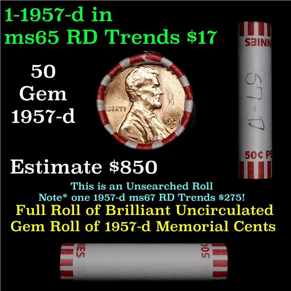 Shotgun Lincoln 1c roll, 1957-d 50 pcs Bank Wrapper.