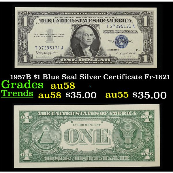 1957B $1 Blue Seal Silver Certificate Fr-1621 Grades Choice AU/BU Slider