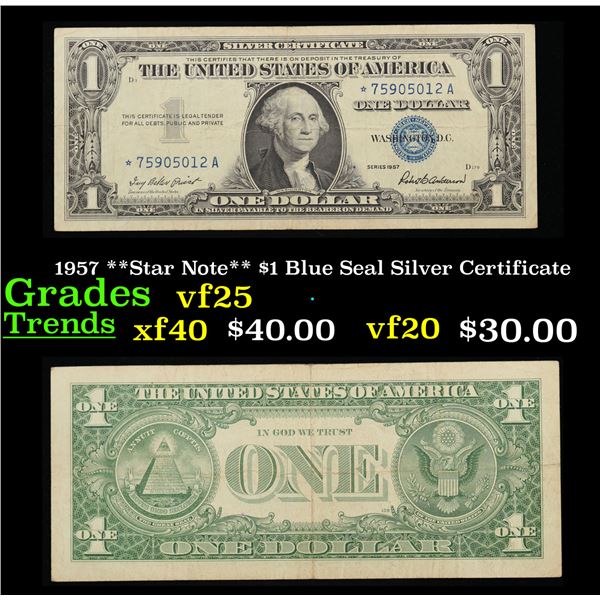 1957 **Star Note** $1 Blue Seal Silver Certificate  Grades vf+