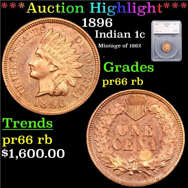 Proof ***Auction Highlight*** 1896 Indian Cent 1c Graded pr66 rb BY SEGS (fc)