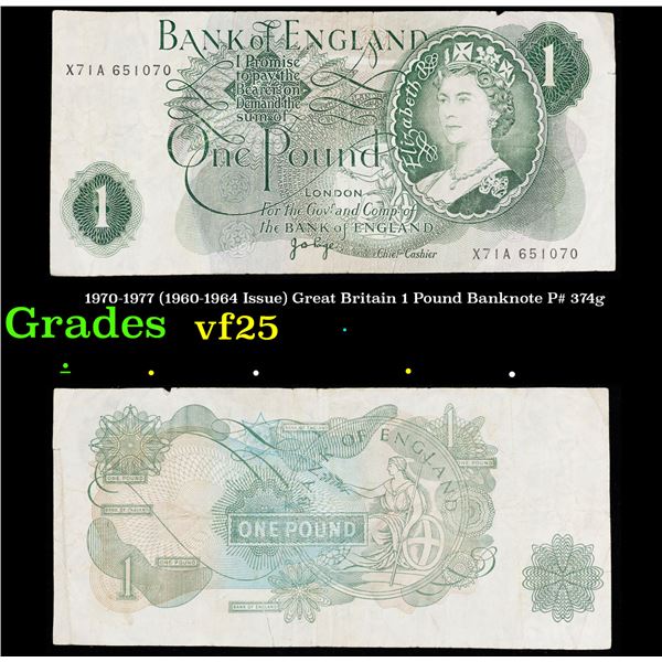 1970-1977 (1960-1964 Issue) Great Britain 1 Pound Banknote P# 374g Grades vf+