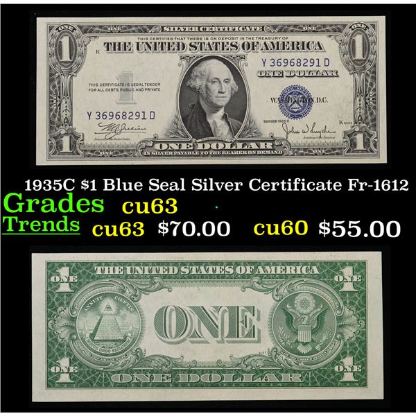 1935C $1 Blue Seal Silver Certificate Fr-1612 Grades Select CU