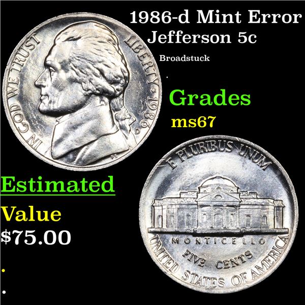 1986-p Jefferson Nickel Mint Error 5c Grades GEM++ Unc