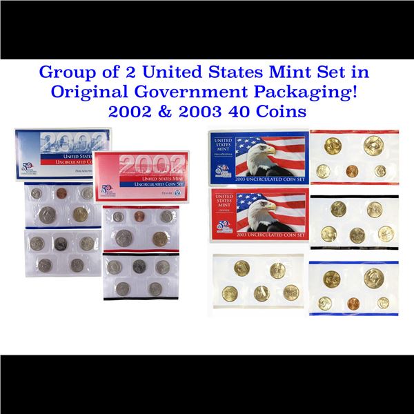 Group of 2 United States Mint Set in Original Government Packaging! From 2002-2003 with 40 Coins Ins