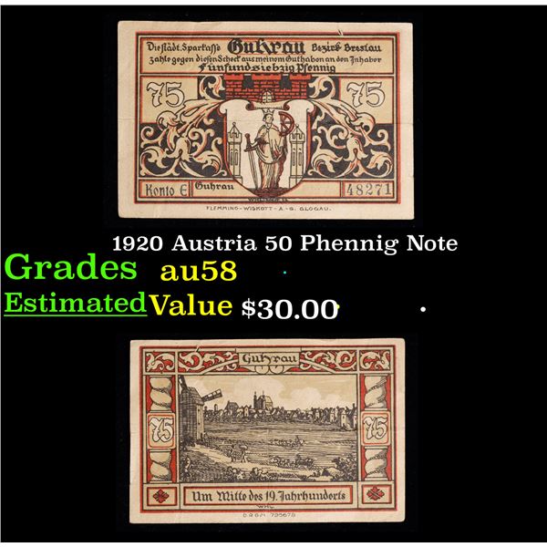 1920 German (Guharu) 75 Heller Note Grades Choice AU/BU Slider