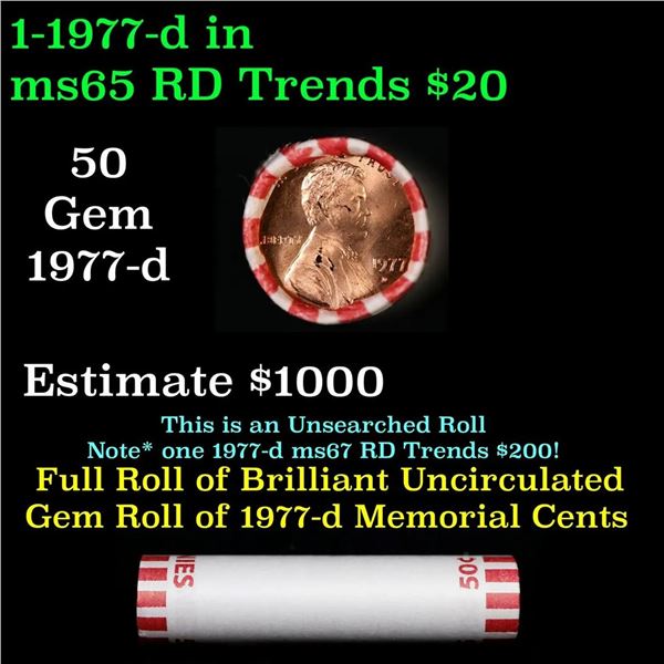 Shotgun Lincoln 1c roll, 1977-d 50 pcs Bank Wrapper.
