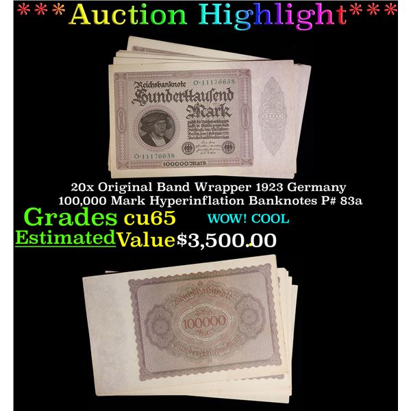 ***Auction Highlight*** 20x Original Band Wrapper 1923 Germany 100,000 Mark Hyperinflation Banknotes