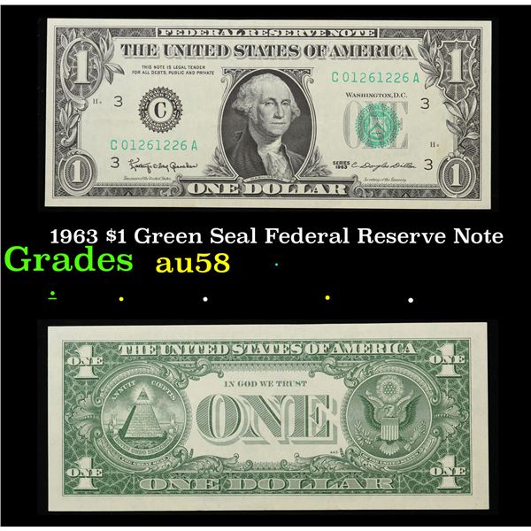 1963 $1 Green Seal Federal Reserve Note Grades Choice AU/BU Slider