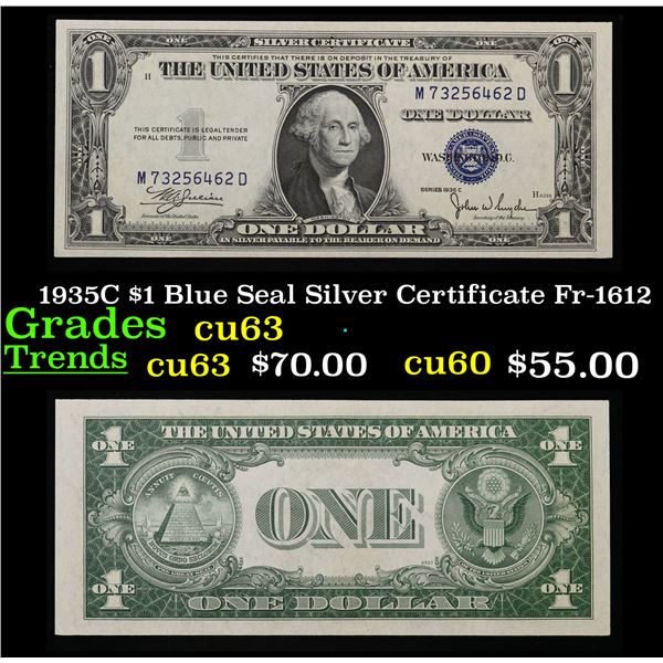 1935C $1 Blue Seal Silver Certificate Fr-1612 Grades Select CU