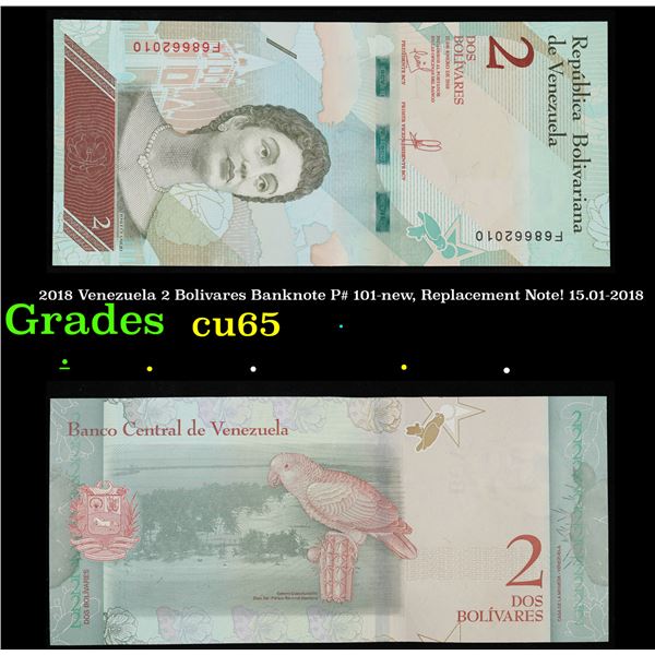 2018 Venezuela 2 Bolivares Banknote P# 101-new, Replacement Note! 15.01-2018 Grades Gem CU