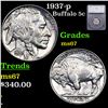 Image 1 : 1937-p Buffalo Nickel 5c Graded ms67 BY SEGS