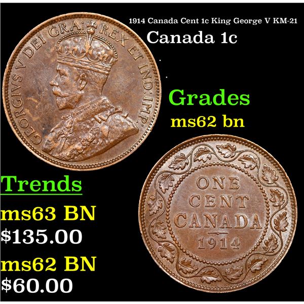 1914 Canada Cent 1c King George V KM-21 Grades Select Unc BN