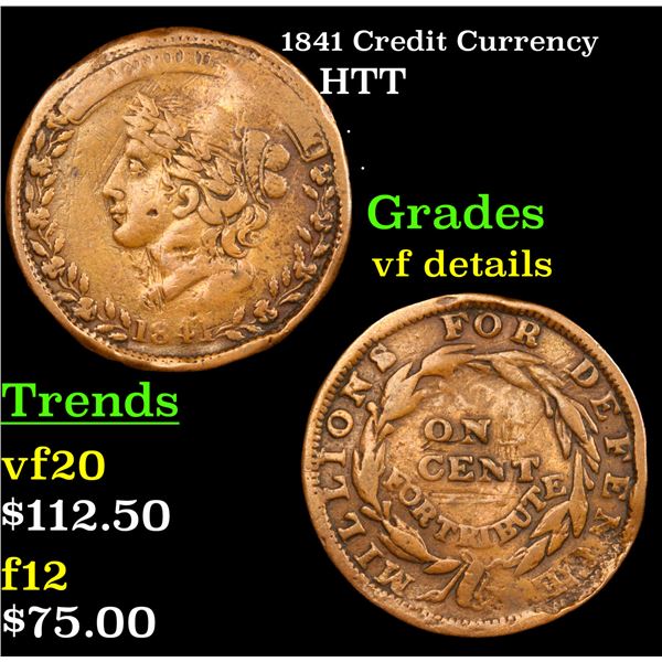 1841 Credit Currency Hard Times Token 1c Grades vf details