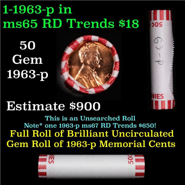 Shotgun Lincoln 1c roll, 1963-p 50 pcs Bank Wrapper.
