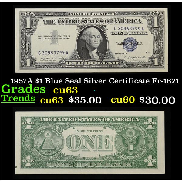 1957A $1 Blue Seal Silver Certificate Fr-1621 Grades Select CU