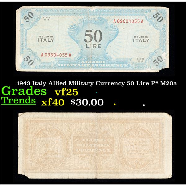 1943 Italy Allied Military Currency 50 Lire P# M20a Grades vf+