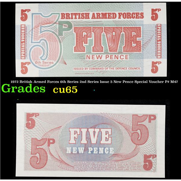 1972 British Armed Forces 6th Series 2nd Series Issue 5 New Pence Special Voucher P# M47 Grades Gem 