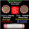 Image 1 : Mixed small cents 1c orig shotgun roll, 1919-p Lincoln Cent, Wheat Cent other end, Bank Wrapper.