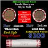 Image 1 : Mixed small cents 1c orig shotgun roll, Wheat Cent End, Indian Cent Other End Bank Wrapper.